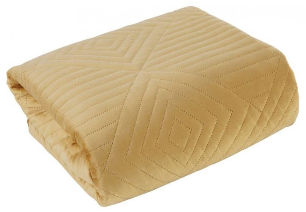 Zářivý žlutý sametový přehoz na postel s prošíváním 3