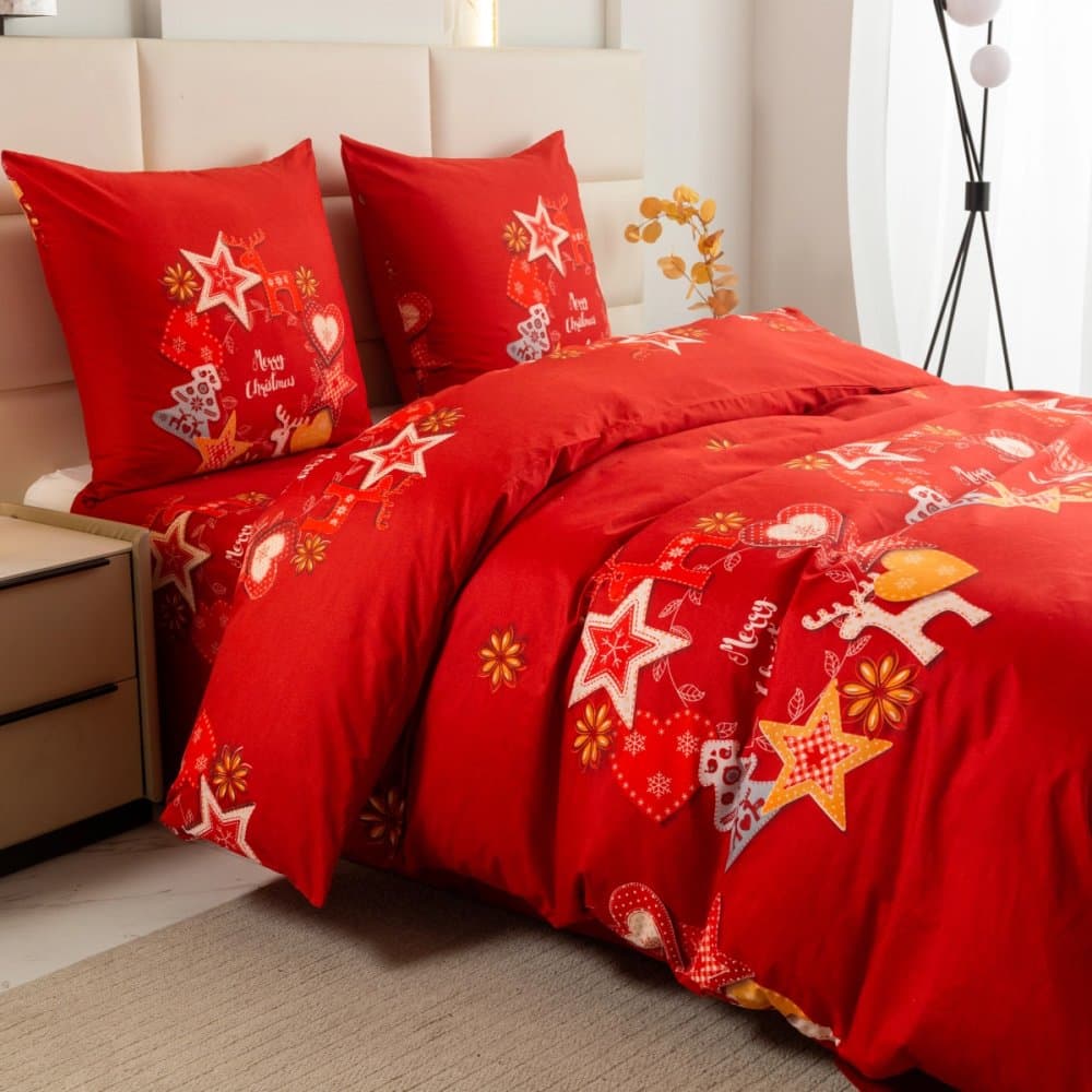 Vánoční povlečení ze syntetické bavlny – červené s nápisem Merry Christmas 3