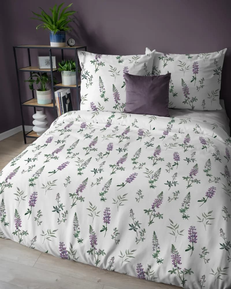 Flanelové ložní prádlo s botanickým vzorem fialových květů 3