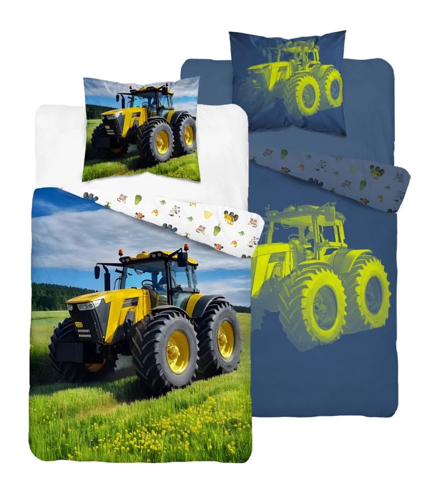 Dětské bavlněné ložní prádlo, které svítí ve tmě – žlutý traktor 3