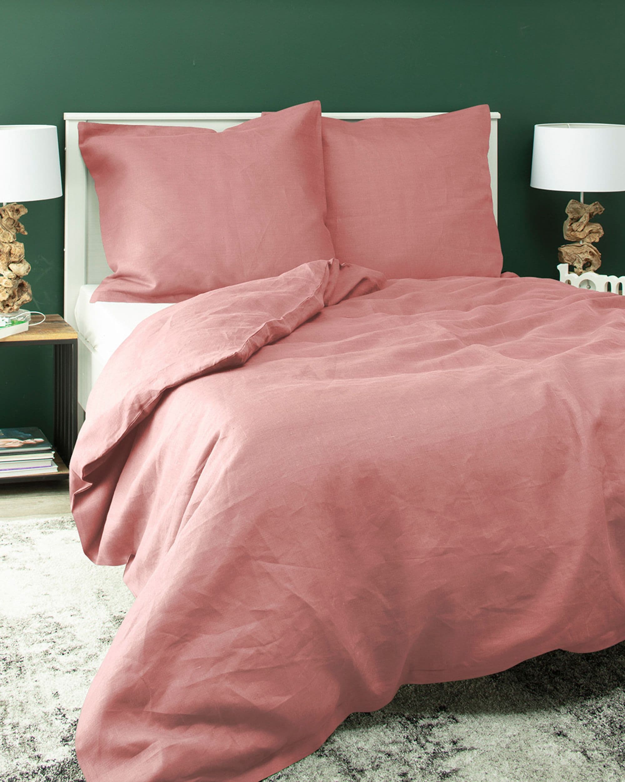 Lněné ložní povlečení Linen barva růžová látka poloprůhledná, pletený vzor, lněná