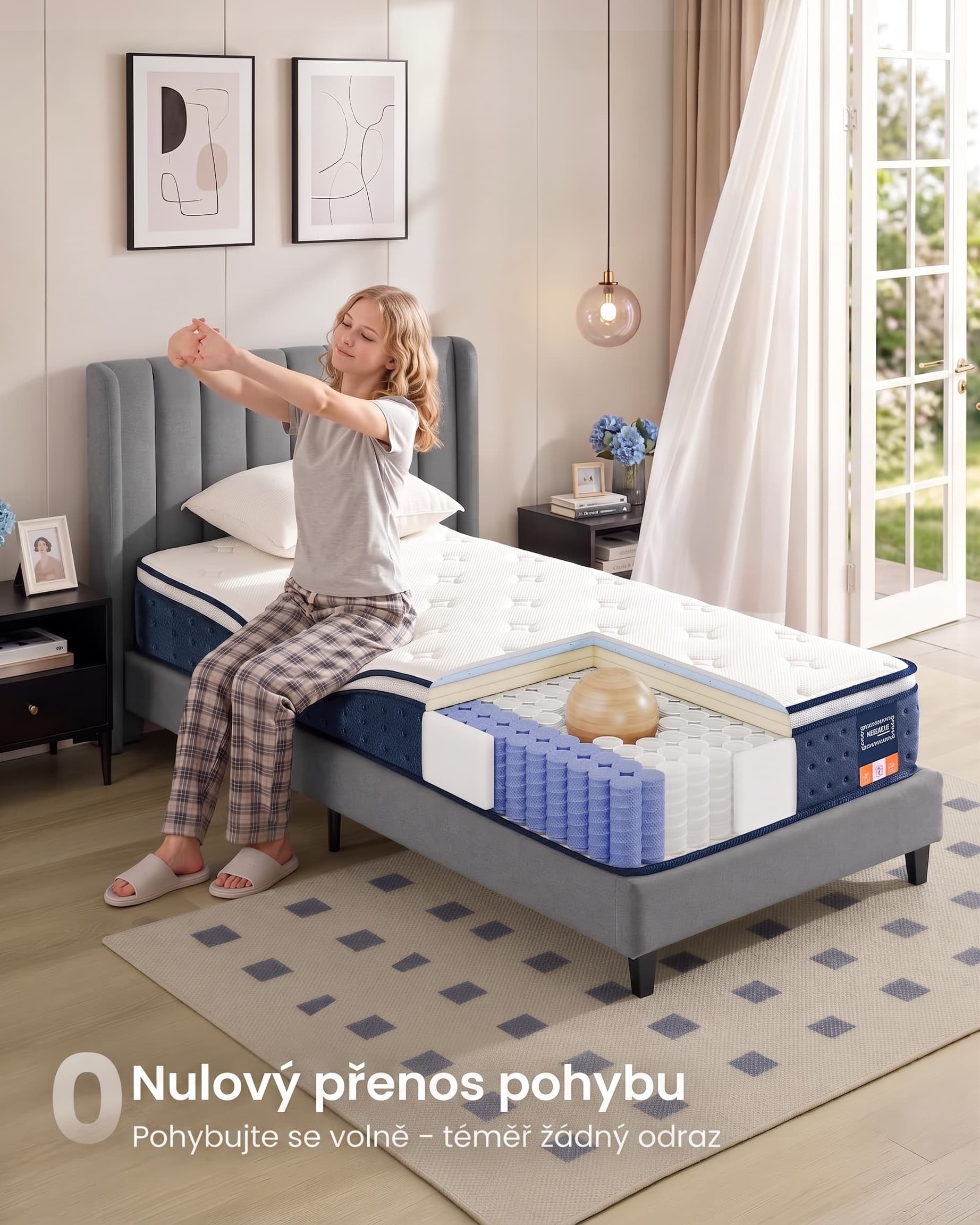 SONGMICS Matrace s taštičkovými pružinami a paměťovou pěnou Vasagle Denny 90x200 bílá/modrá 5