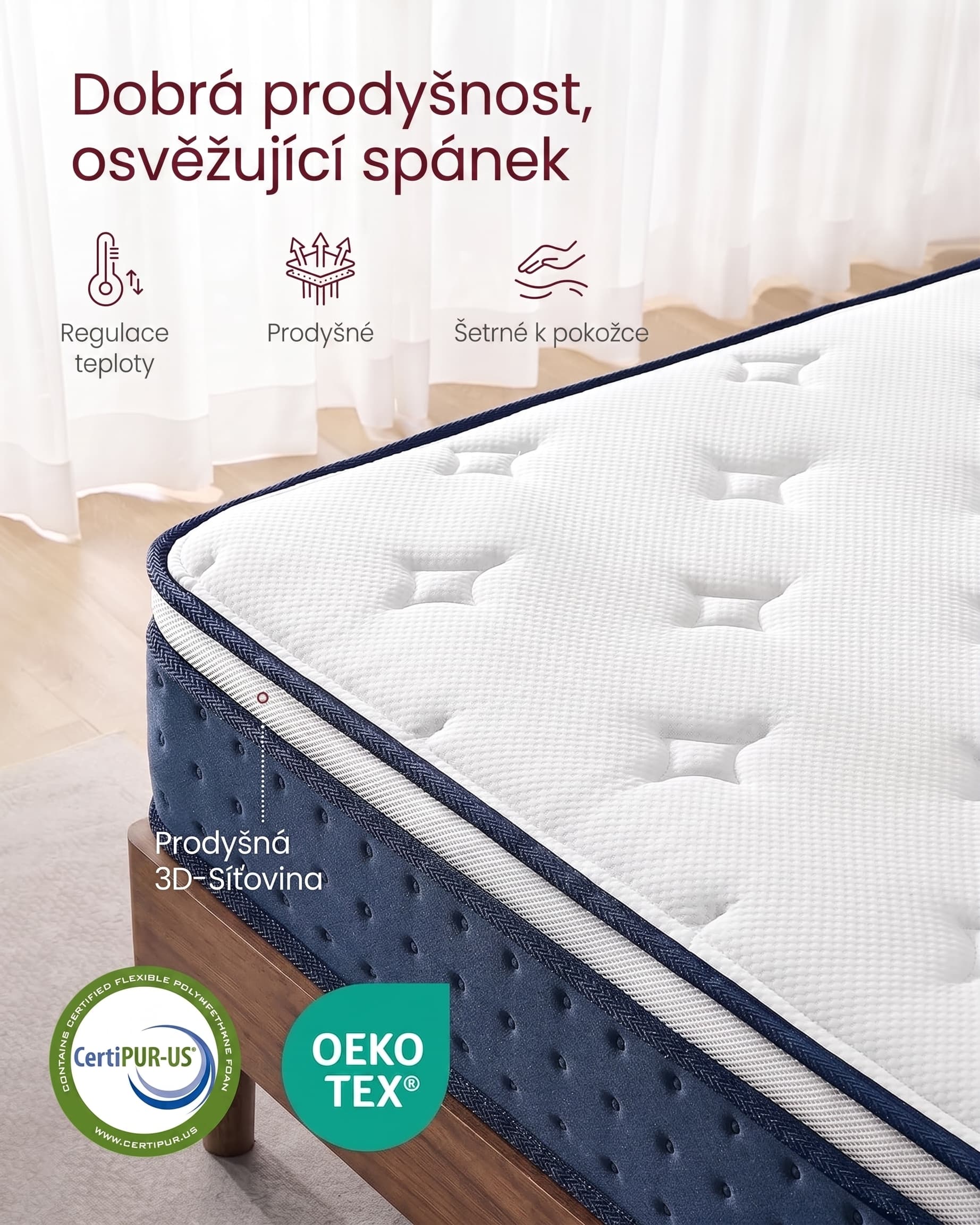 SONGMICS Matrace s taštičkovými pružinami a paměťovou pěnou Vasagle Denny 140x200 bílá/modrá 4