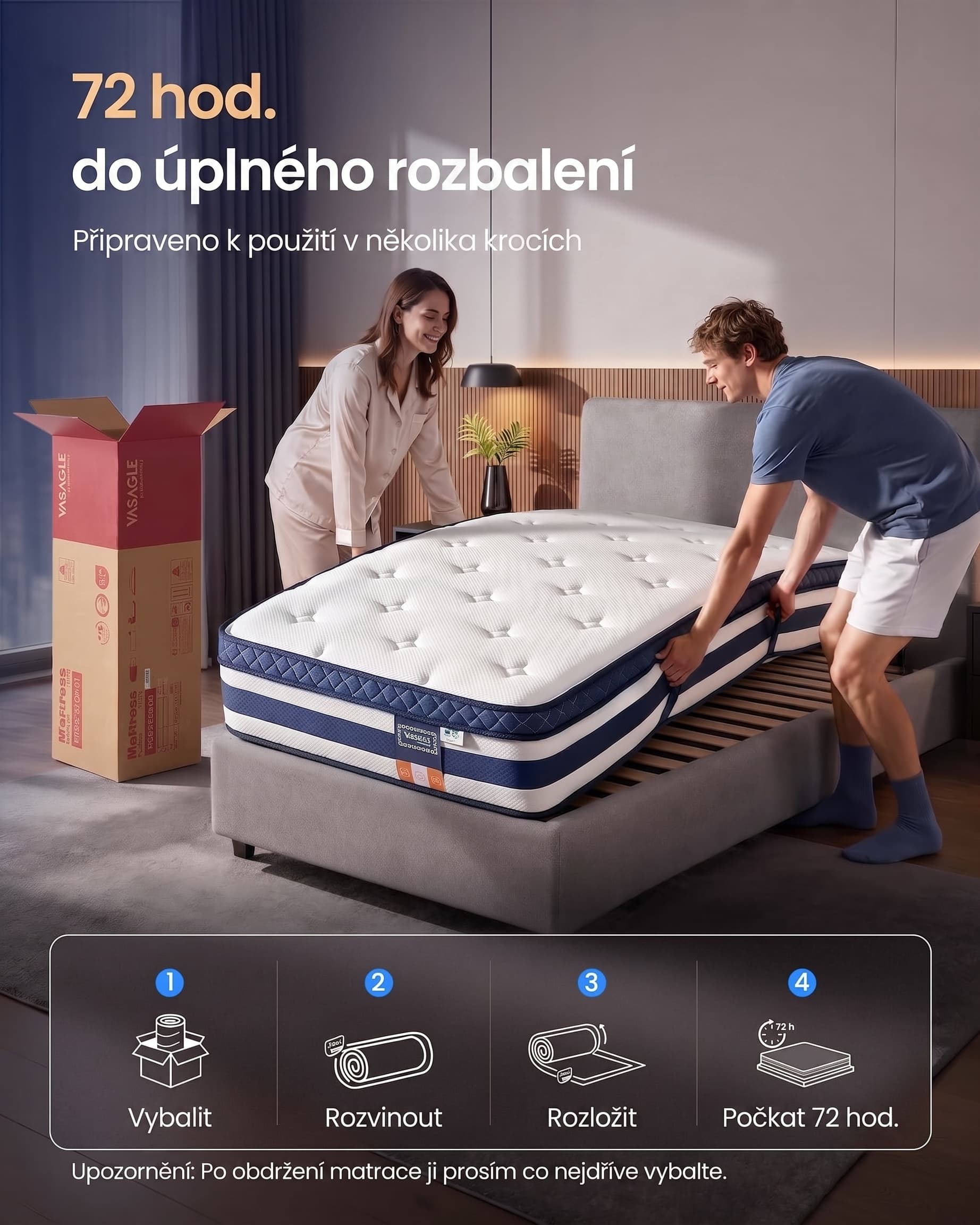SONGMICS Matrace s taštičkovými pružinami a paměťovou pěnou Vasagle Jenna 90x200 bílá/modrá 3
