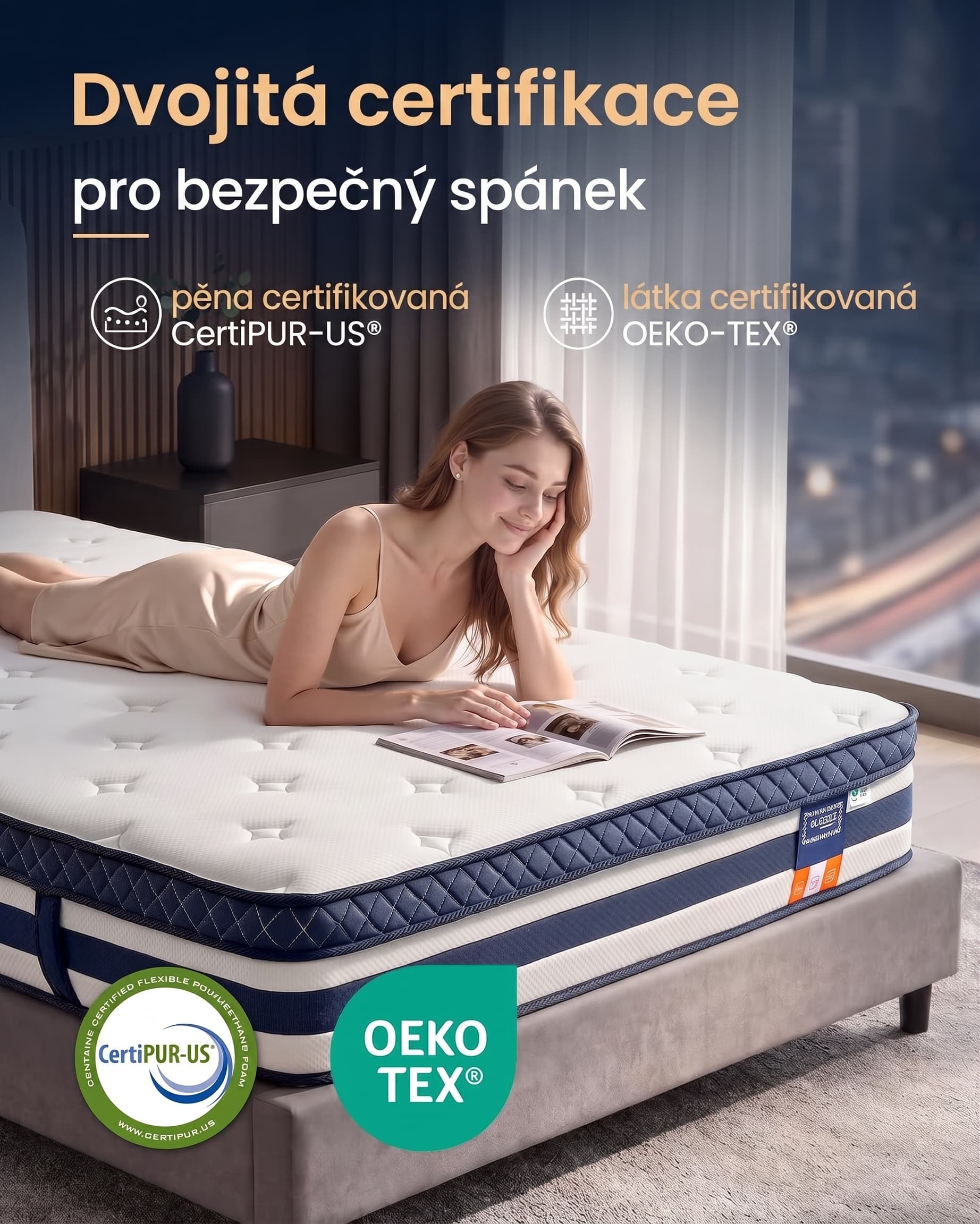 SONGMICS Matrace s taštičkovými pružinami a paměťovou pěnou Vasagle Jenna 140x200 bílá/modrá 5