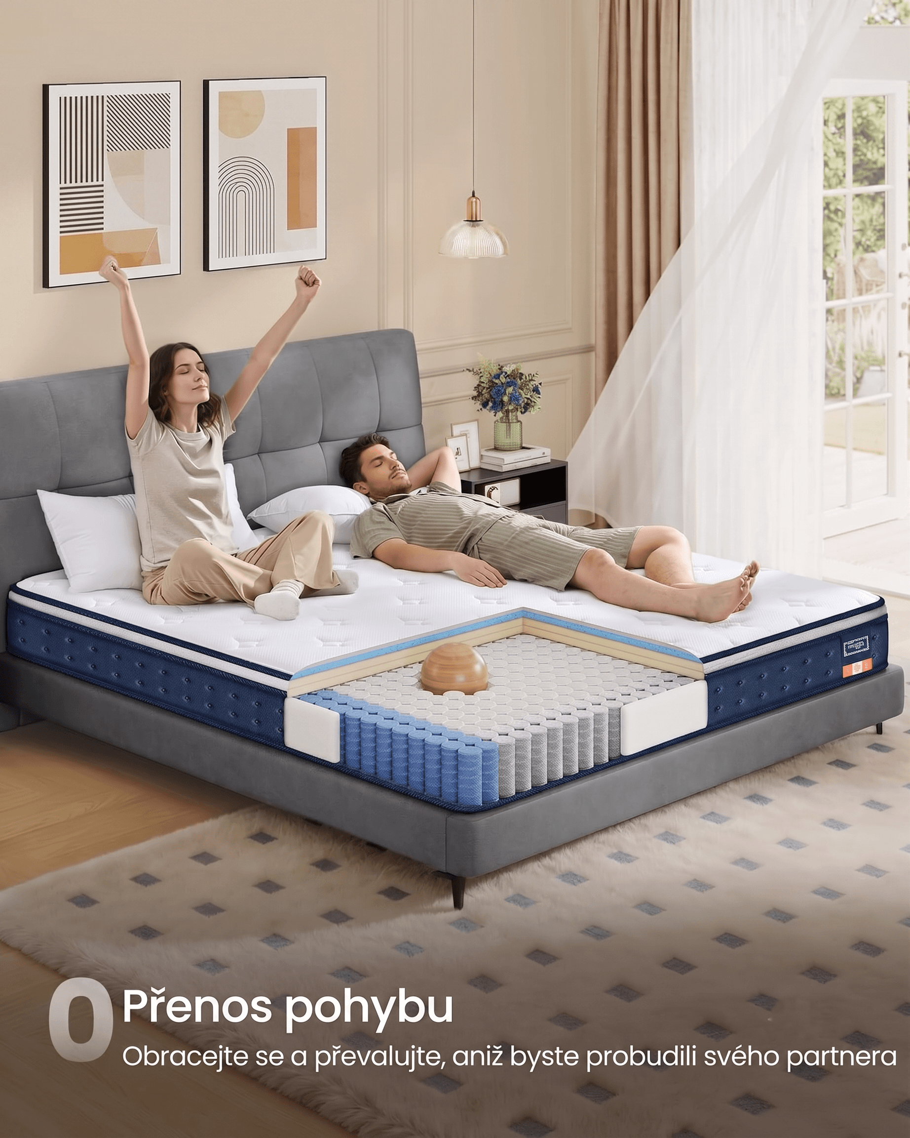 SONGMICS Matrace s taštičkovými pružinami a paměťovou pěnou Vasagle Ruth 140x200 bílá/modrá 6