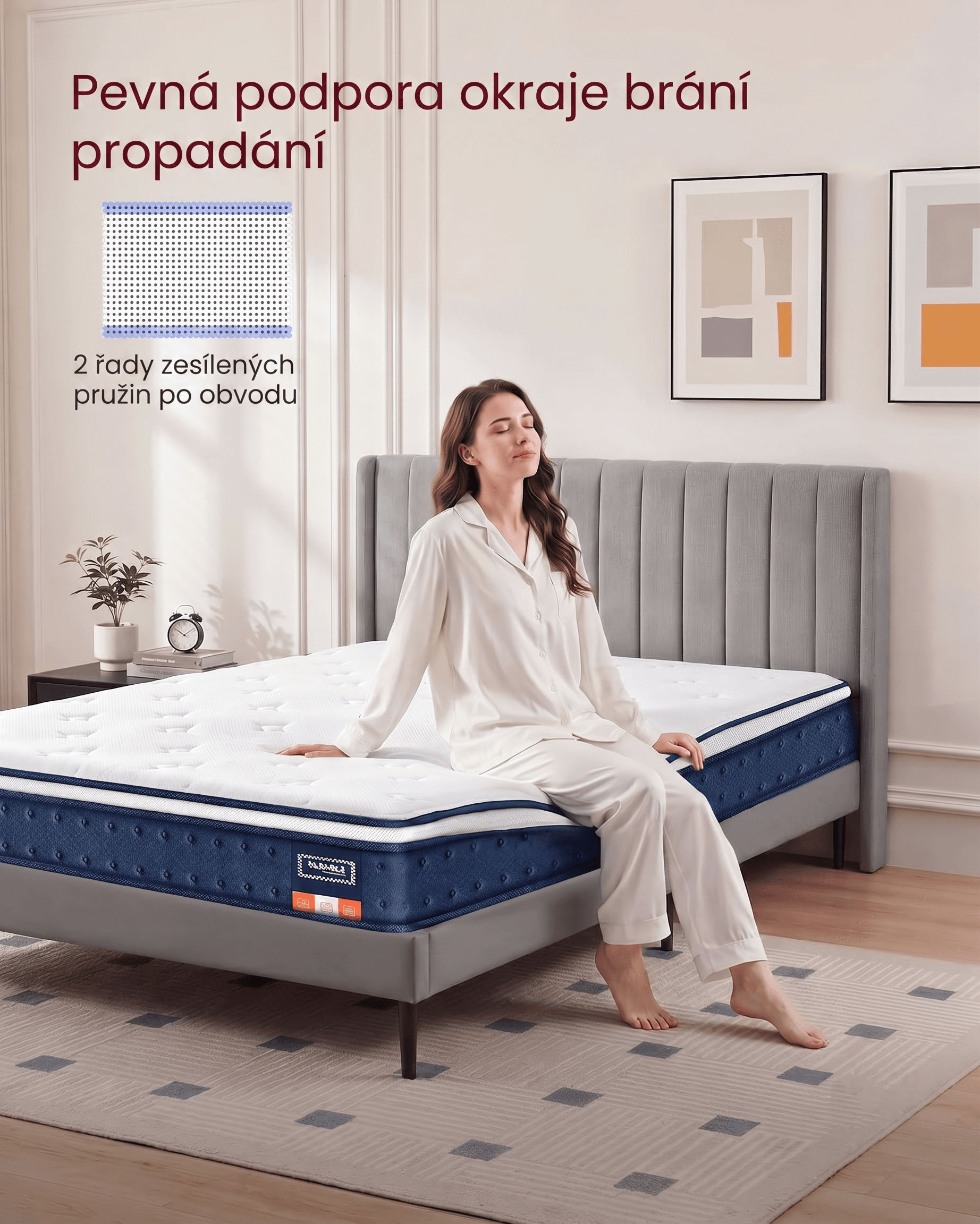 SONGMICS Matrace s taštičkovými pružinami a paměťovou pěnou Vasagle Ruth 90x200 bílá/modrá 2