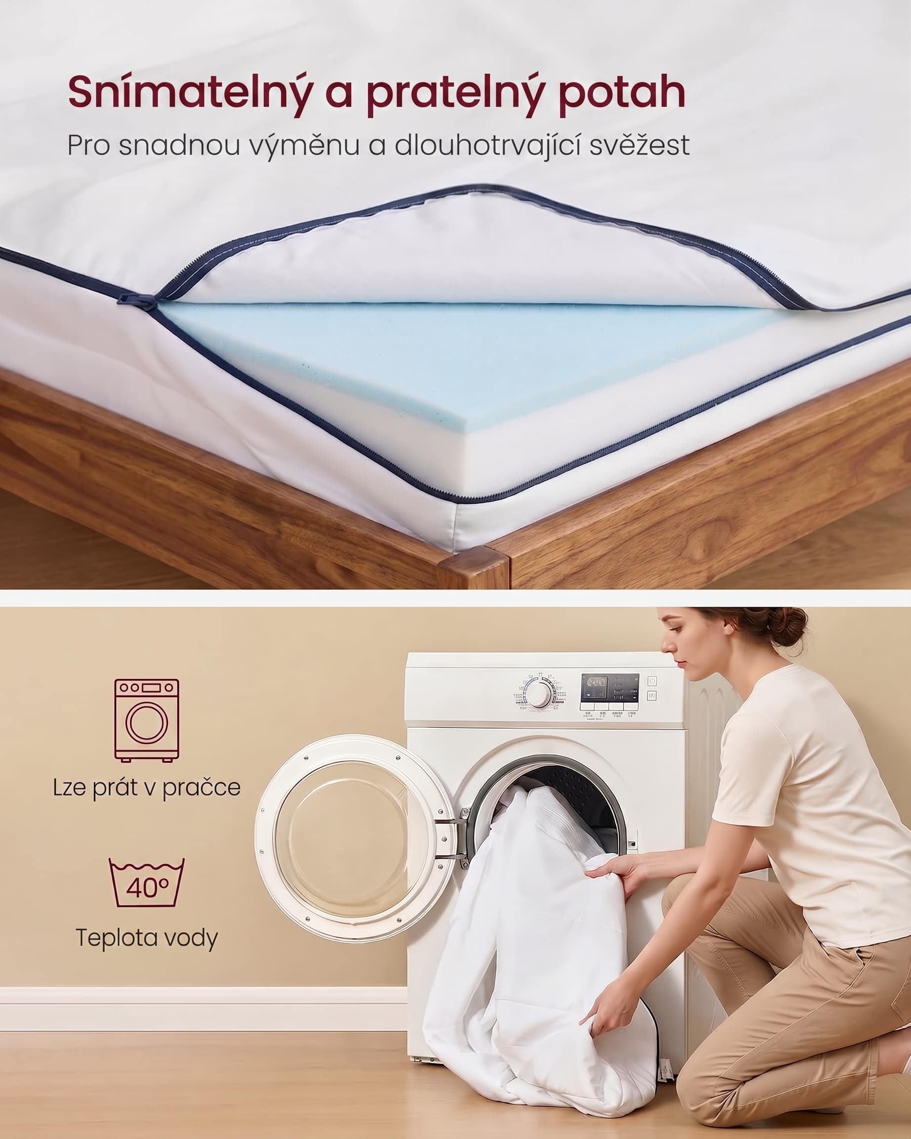 SONGMICS Matrace s gelovou paměťovou pěnou Vasagle Marie 90x200 bílá 6