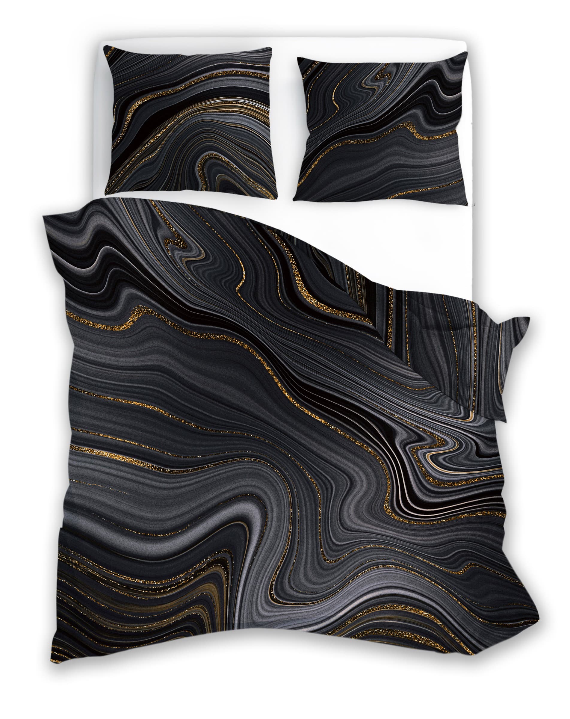 Faro Bavlněné saténové povlečení Nobile 005 220x200 cm + 2x 70x80 cm černé/zlaté