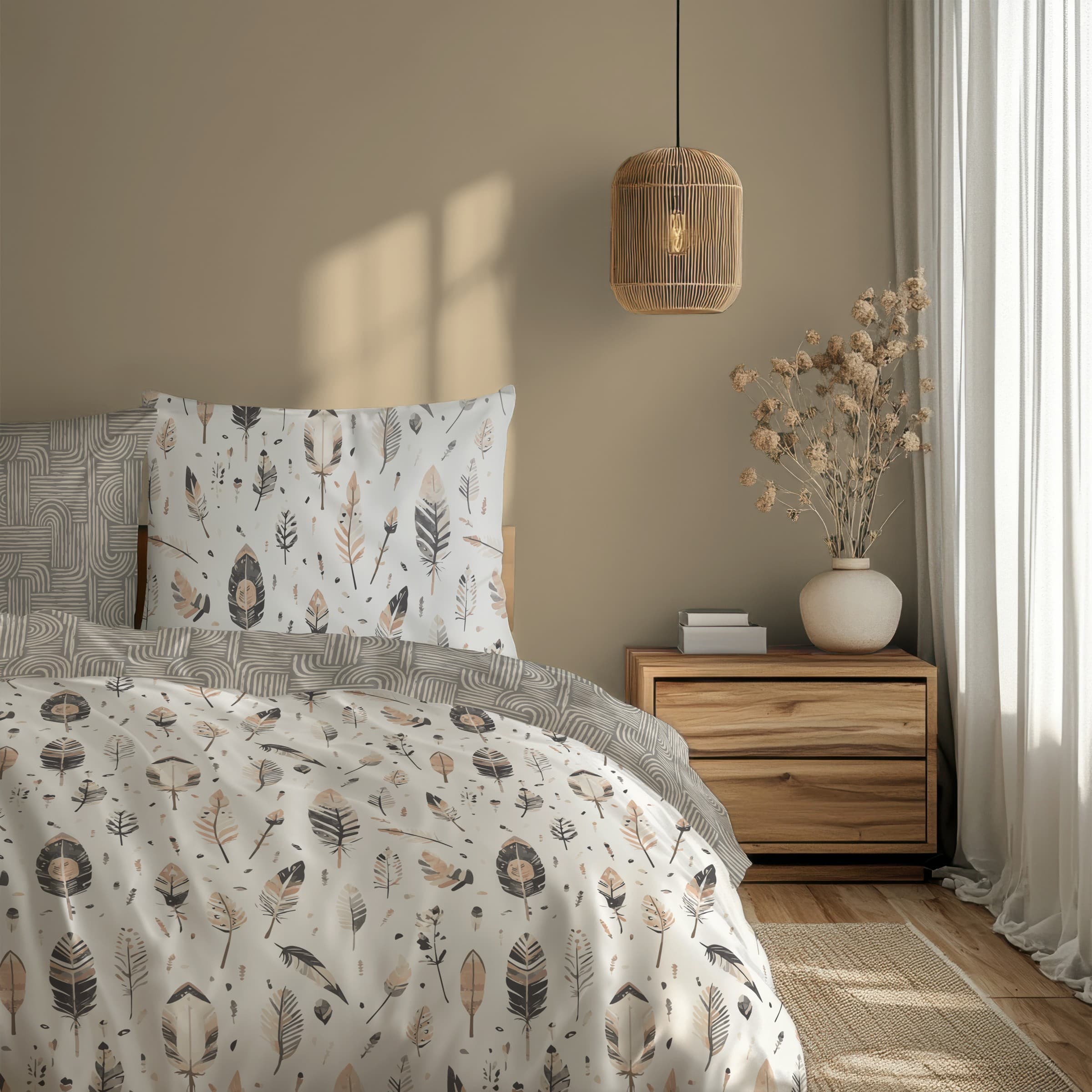 Faro Bavlněné saténové povlečení Boho 007 140x200 cm + 70x90 cm bílé/béžové 5