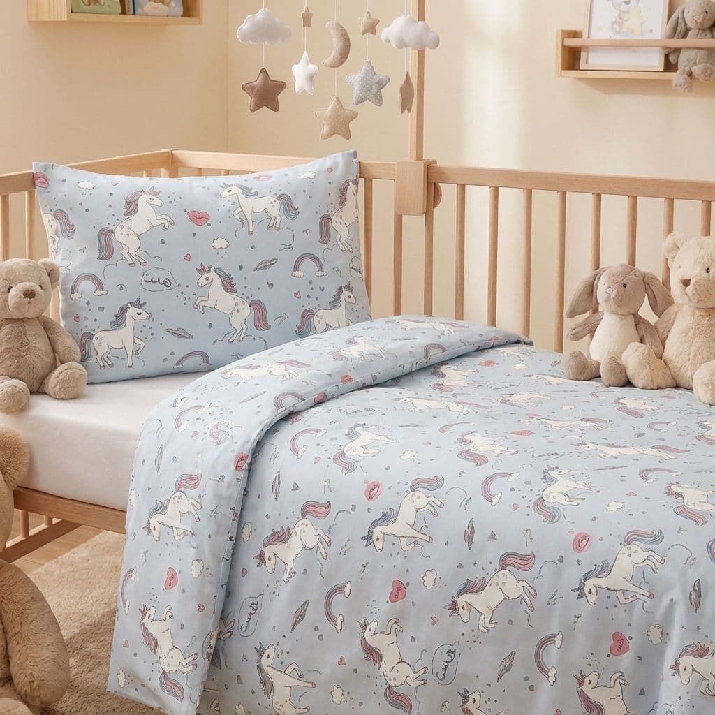 Kvalitex Bavlněné povlečení do dětské postýlky Unicorn šedý 2