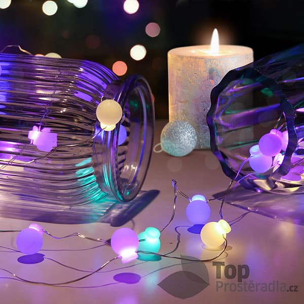Solight LED vánoční řetěz barevné koule, 20x LED, 2m, 2x AA