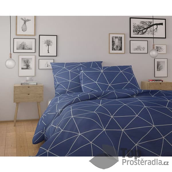 TOP Prodloužené bavlněné povlečení NORDIC COLLECTION 140x220+70x90 GRID modré