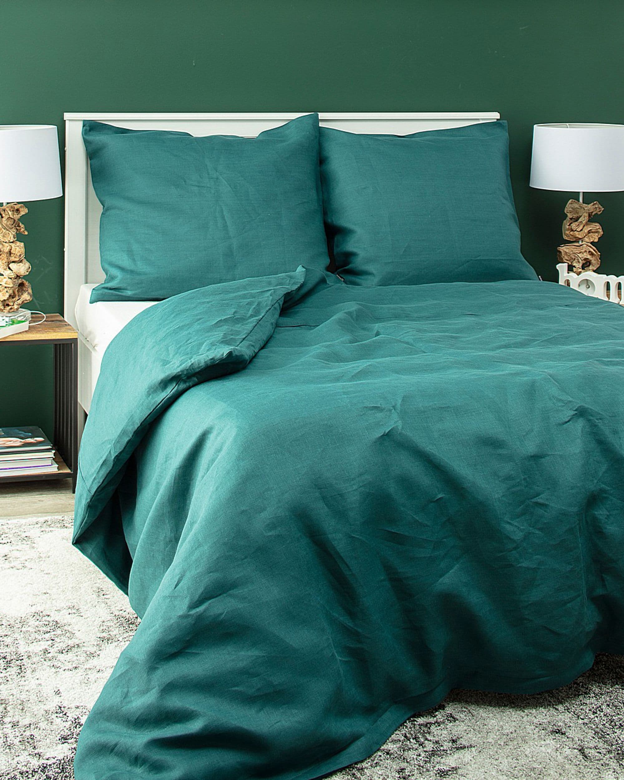 Lněné ložní povlečení Linen barva zelená látka poloprůhledná, pletený vzor, lněná