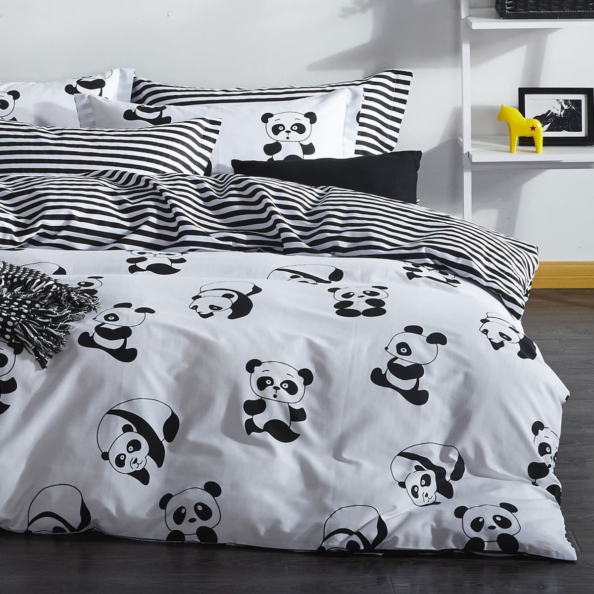 L'essentiel Sada 4 ks bavlněného povlečení Panda černá/bílá