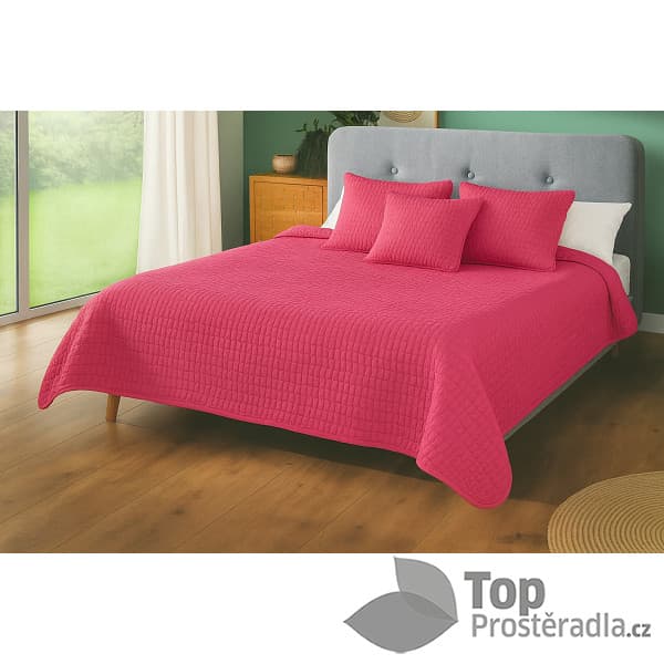 TP Přehoz na postel s povlaky na polštářky 220x240 + 2x 40x40 Růžová