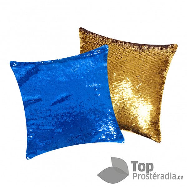 TP Povlak na polštářek s flitry 40x40 Modrá/Zlatá