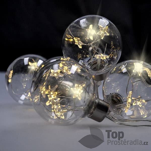 Solight sada LED vánočních koulí s hvězdami, vel. 6cm, 6ks, 30LED,časovač, tester, 3xAA