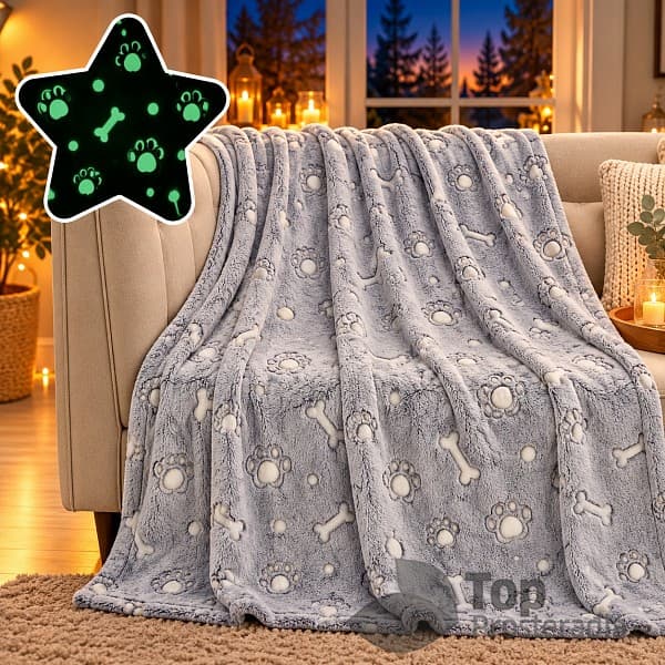 TOP Mikroplyšová deka Premium 150x200 - Zářící tlapky