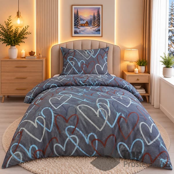 TOP Flanelové povlečení 140x200+70x90 Srdce tmavě šedé