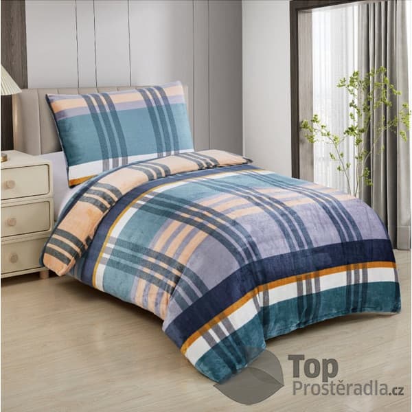 Mikroplyšové povlečení Premium 140x200+70x90 Modré káro