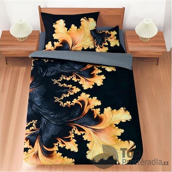 TOP Třídílná sada 3D povlečení 140x200+70x90+45x45 Černozlatá harmonie