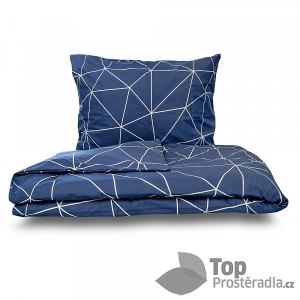 TOP Francouzské bavlněné povlečení NORDIC COLLECTION 220x200+2x70x90 GRID modré
