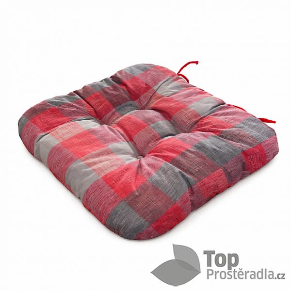 TOP Sedák s provázky 40x40 Červeno-šedá kostka