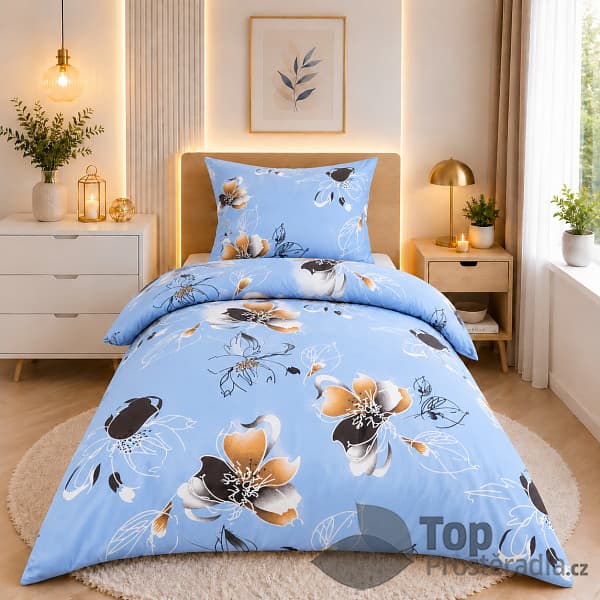Bavlněné povlečení KLASIK 140x200+70x90 Clematis modrý