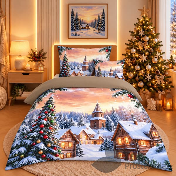 TOP Třídílná sada 3D povlečení 140x200+70x90+45x45 Zimní městečko