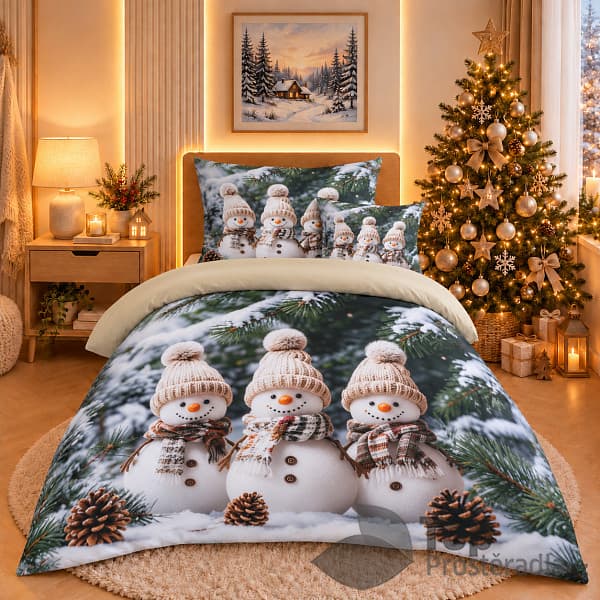 TOP Třídílná sada 3D povlečení 140x200+70x90+45x45 Sněhuláci v lese