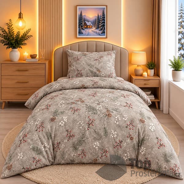 Mikroplyšové povlečení Premium 140x200+70x90 Větvičky