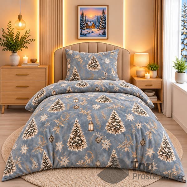 Mikroplyšové povlečení Premium 140x200+70x90 Stromečky a lucerny