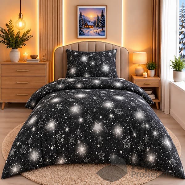 Mikroplyšové povlečení Premium 140x200+70x90 Hvězdné nebe černé