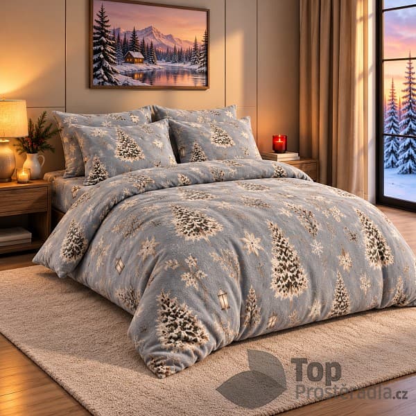 Francouzské mikroplyšové povlečení Premium 220x200+2x70x90 Stromečky a lucerny