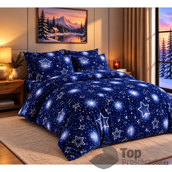 Francouzské mikroplyšové povlečení Premium 220x200+2x70x90 Hvězdné nebe modré