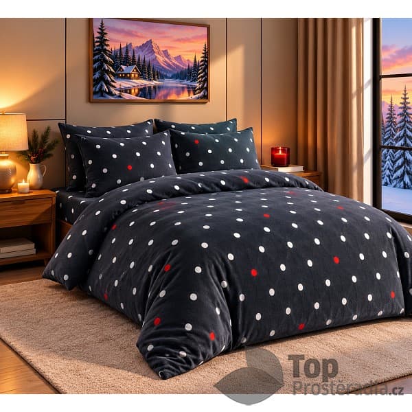 Francouzské mikroplyšové povlečení Premium 220x200+2x70x90 Puntíky šedé